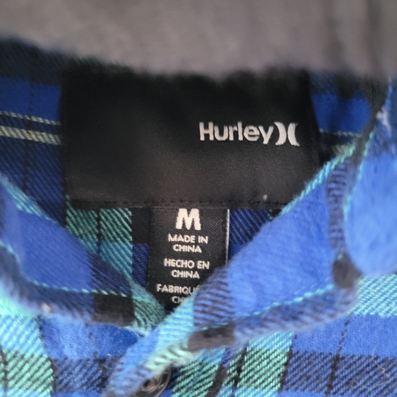 Hurley Boy's Hooded Plaid Flanner Button Down Shirt Size Medium EUC - Picture 4 of 5